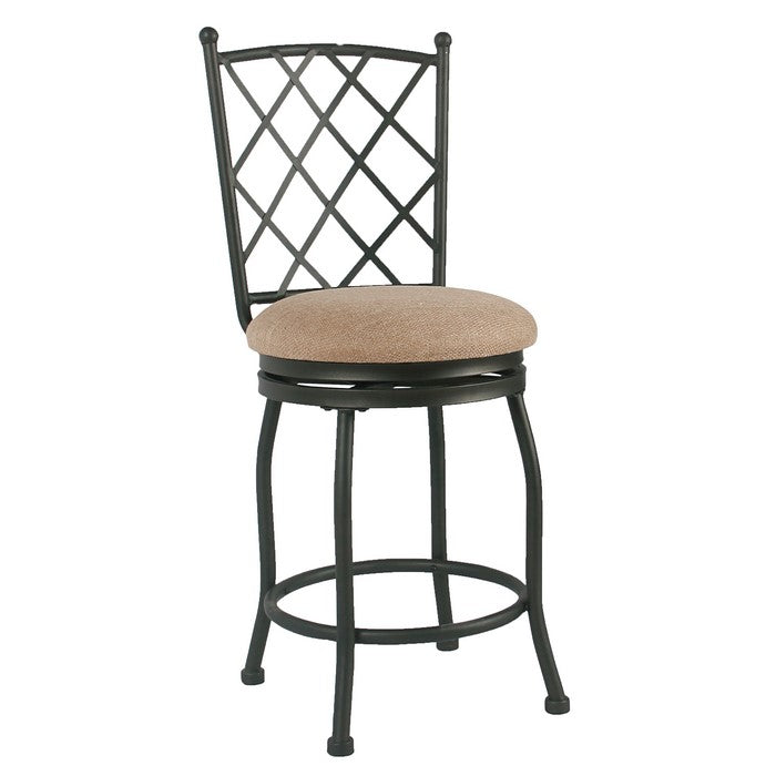 Metal Framed Counter Stool with Fabric Upholstered seat and Designer Back, Beige and Black
