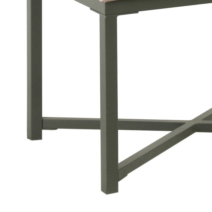 Metal Framed Ottoman with Button Tufted Velvet Upholstered Seat, Pink and Gray