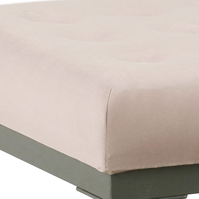 Metal Framed Ottoman with Button Tufted Velvet Upholstered Seat, Pink and Gray