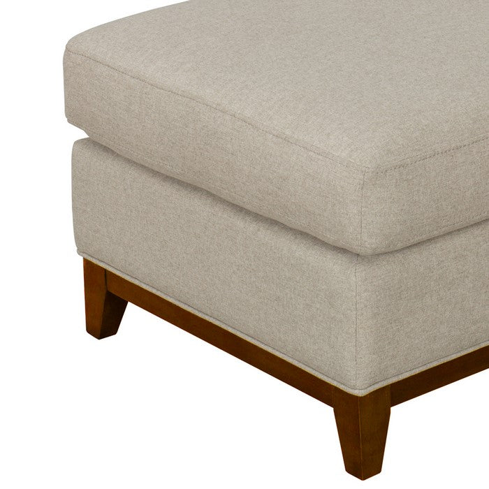 Fabric Upholstered Pillowtop Ottoman with Wooden Tapered Legs, Gray and Brown