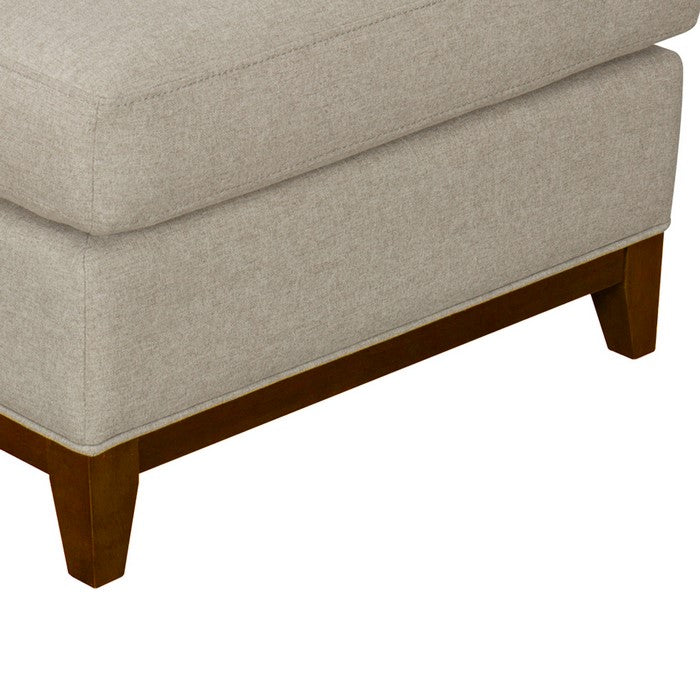 Fabric Upholstered Pillowtop Ottoman with Wooden Tapered Legs, Gray and Brown