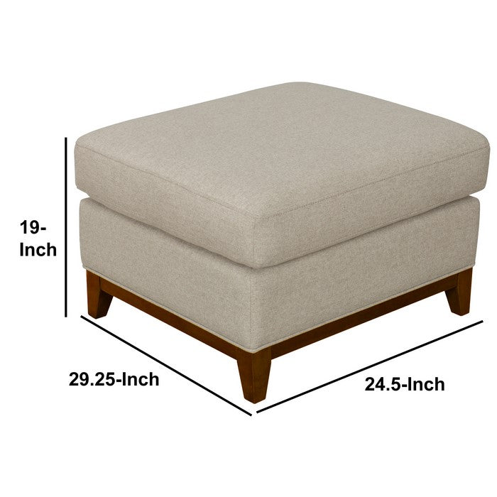Fabric Upholstered Pillowtop Ottoman with Wooden Tapered Legs, Gray and Brown