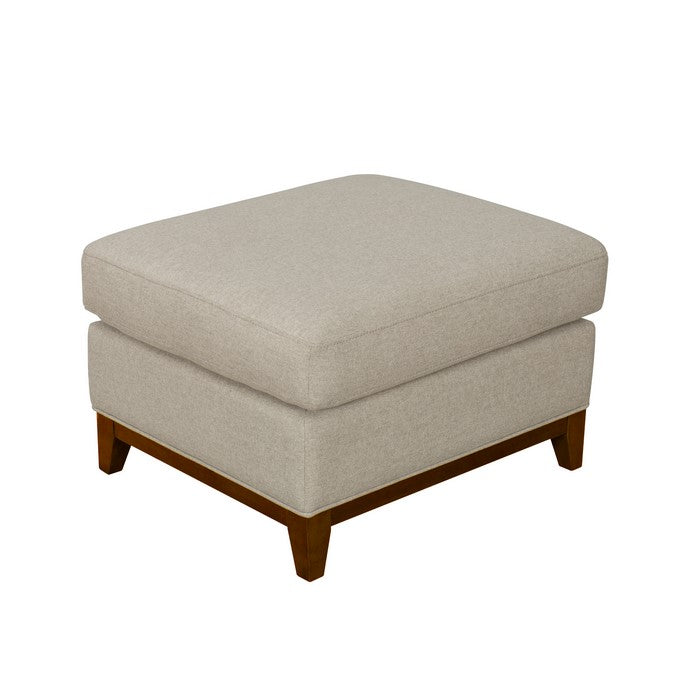 Fabric Upholstered Pillowtop Ottoman with Wooden Tapered Legs, Gray and Brown