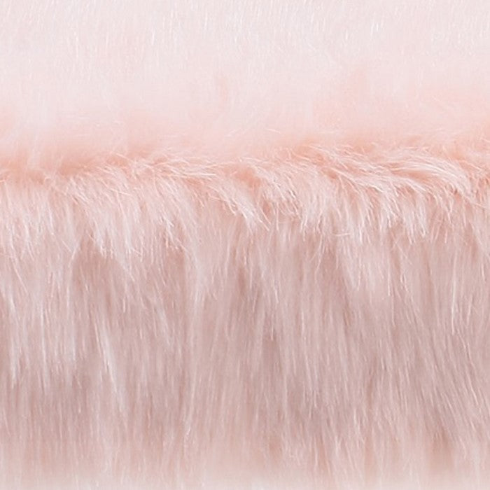 Square Faux Fur Upholstered Ottoman with Tubular Metal Legs and X Shape Base, Pink and Gold