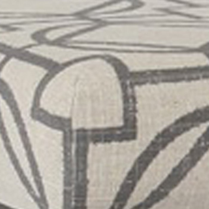 Patterned Fabric Upholstered Ottoman with X Shape Metal Legs, Beige and Gray