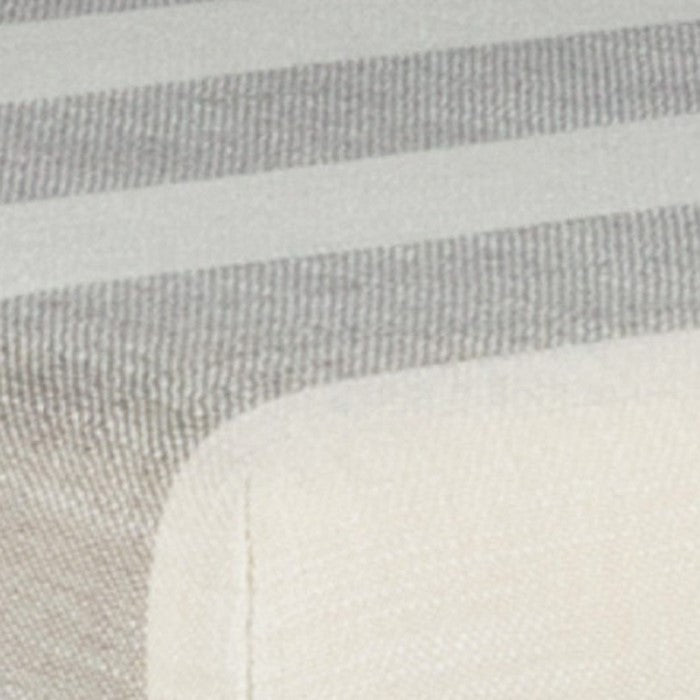 Stripe Pattern Fabric Upholstered Ottoman with X Shape Metal Legs, Cream and Gray