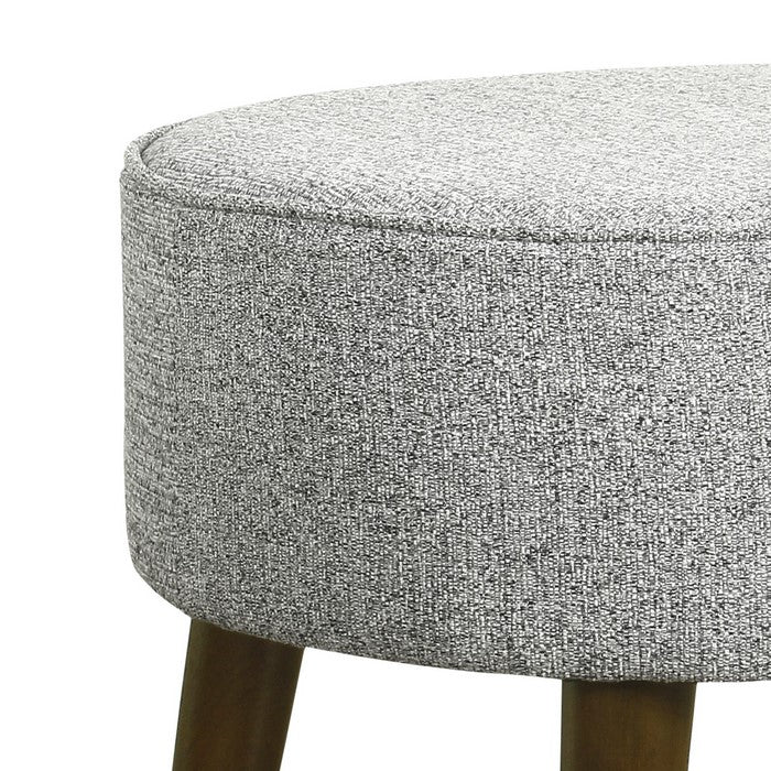 Textured Fabric Upholstered Ottoman with Wooden Angled Tapered Legs, Gray and Brown