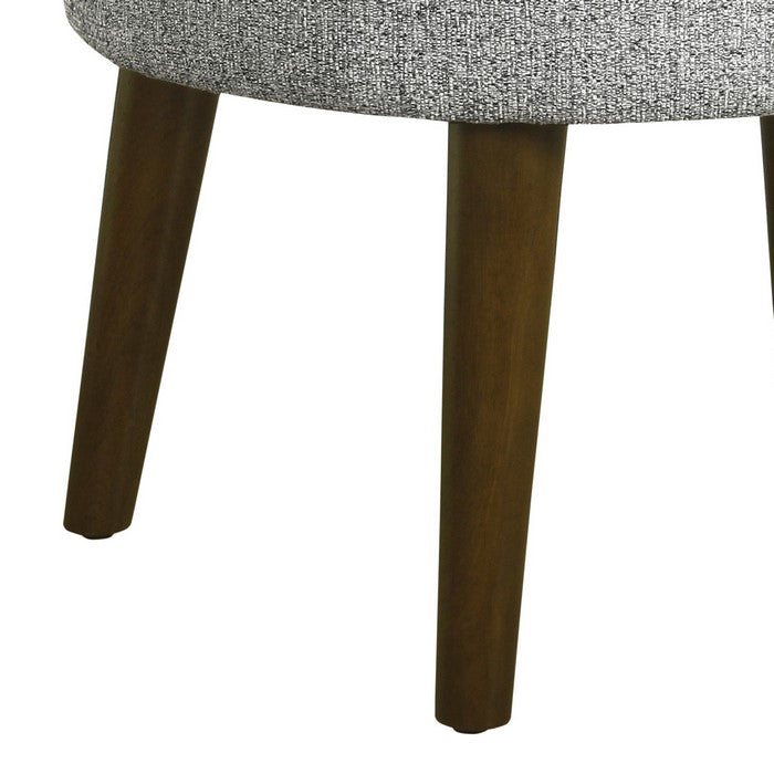 Textured Fabric Upholstered Ottoman with Wooden Angled Tapered Legs, Gray and Brown