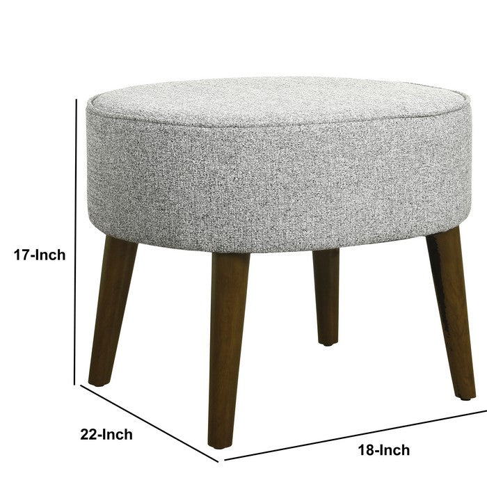 Textured Fabric Upholstered Ottoman with Wooden Angled Tapered Legs, Gray and Brown