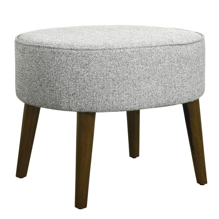 Textured Fabric Upholstered Ottoman with Wooden Angled Tapered Legs, Gray and Brown