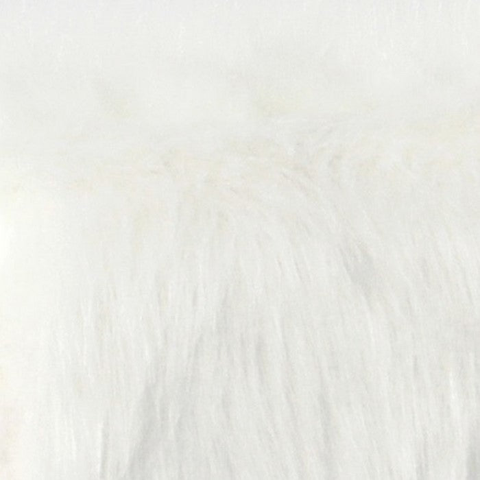 Wooden Ottoman with Faux Fur Upholstered Seat and Cabriole Legs, White and Brown