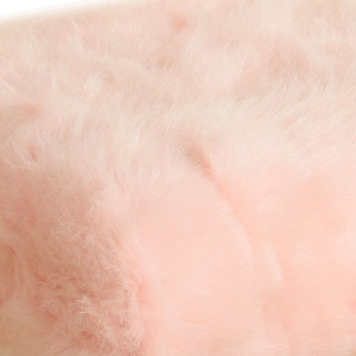 Square Wooden Stool with Faux Fur Upholstered Seat and Cabriole Legs, Pink and Brown