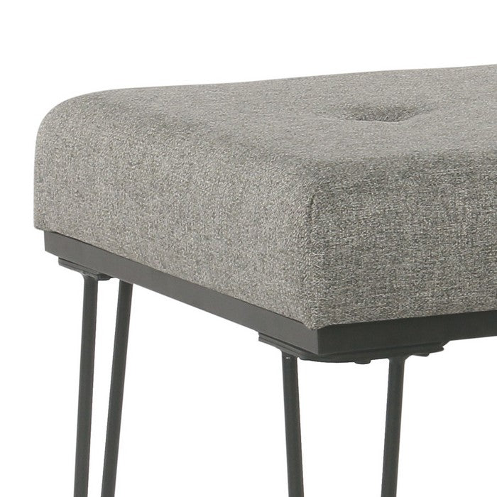 Metal Framed Stool Ottoman with Fabric Upholstered Tufted Seat, Gray and Black