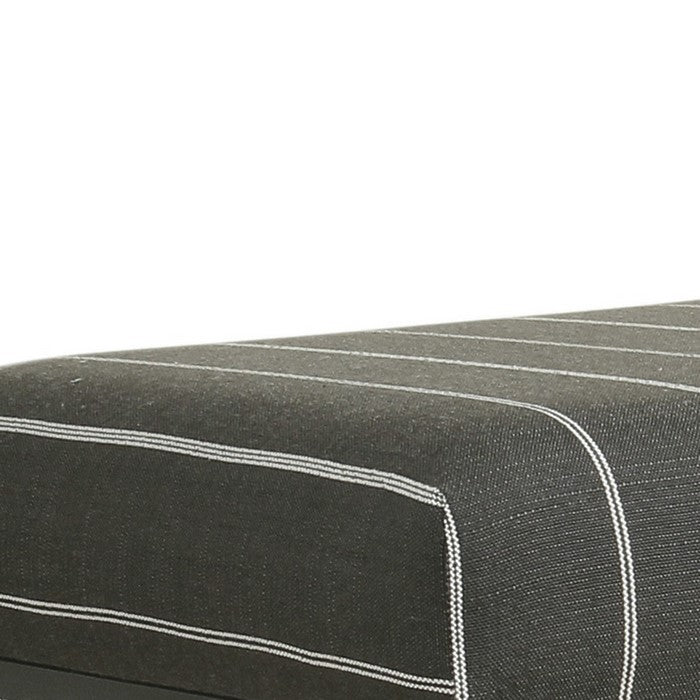 Metal Framed Stool Ottoman with Stripe Patterned Fabric Upholstered Seat, Gray and Black