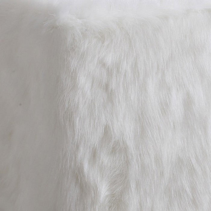 Faux Fur Upholstered Wooden Ottoman in Cube Shape, White