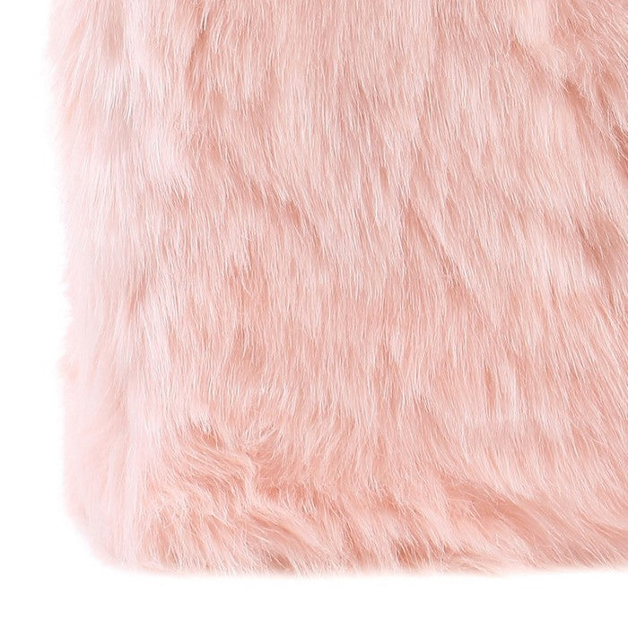 Faux Fur Upholstered Wooden Ottoman in Cube Shape, Pink