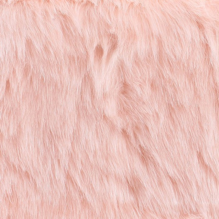 Faux Fur Upholstered Wooden Ottoman in Cube Shape, Pink