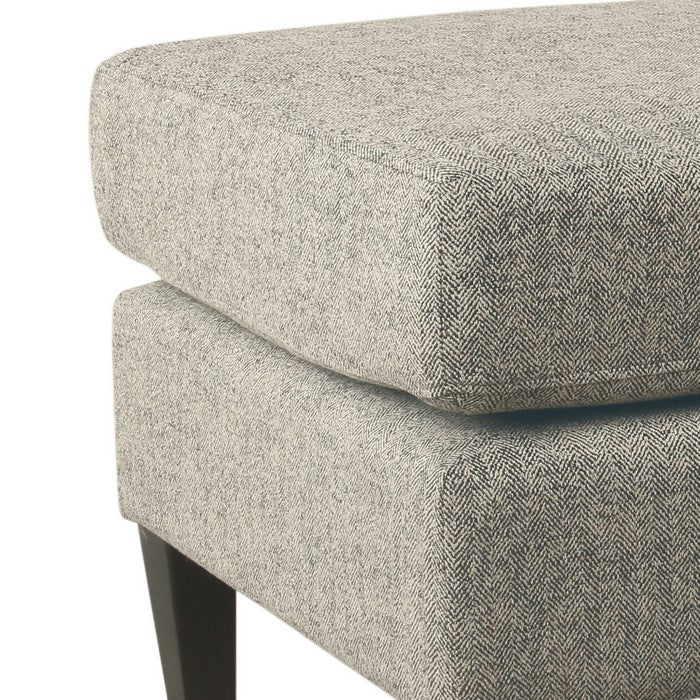 Textured Fabric Upholstered Pillowtop Ottoman with Wooden Tapered Legs, Cream and Black