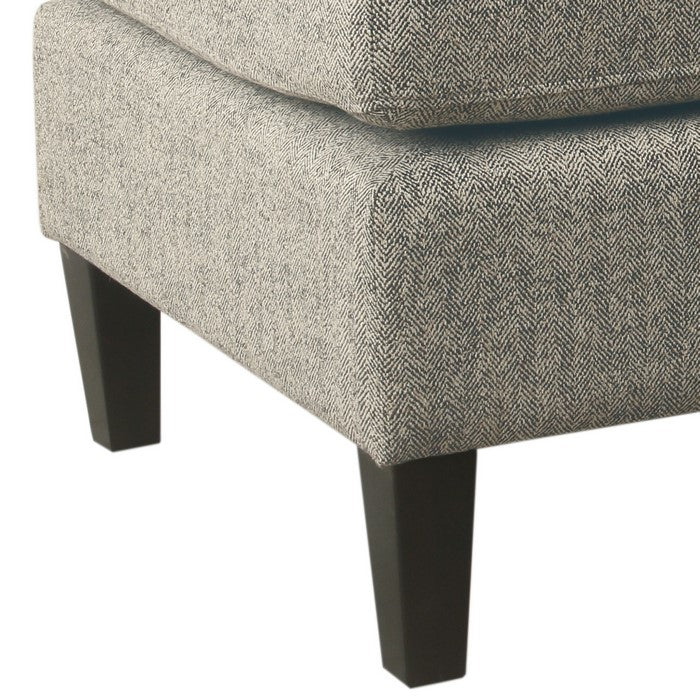 Textured Fabric Upholstered Pillowtop Ottoman with Wooden Tapered Legs, Cream and Black