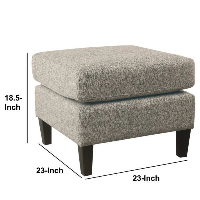 Textured Fabric Upholstered Pillowtop Ottoman with Wooden Tapered Legs, Cream and Black