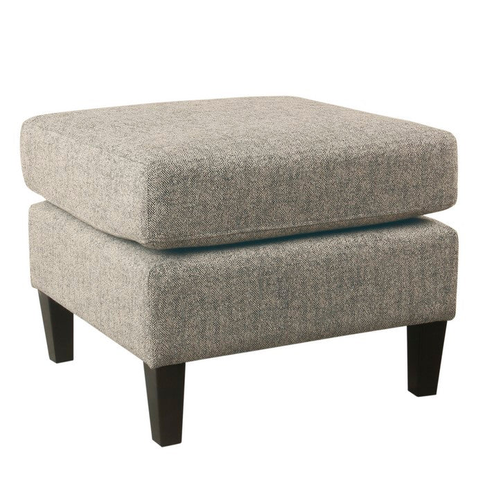Textured Fabric Upholstered Pillowtop Ottoman with Wooden Tapered Legs, Cream and Black