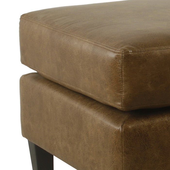 Faux Leather Upholstered Pillowtop Ottoman with Wooden Tapered Legs, Brown and Black
