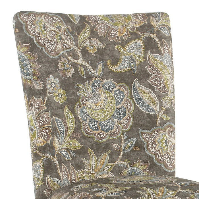 Floral Print Fabric Upholstered Parsons Chair with Wooden Legs, Multicolor, Set of Two