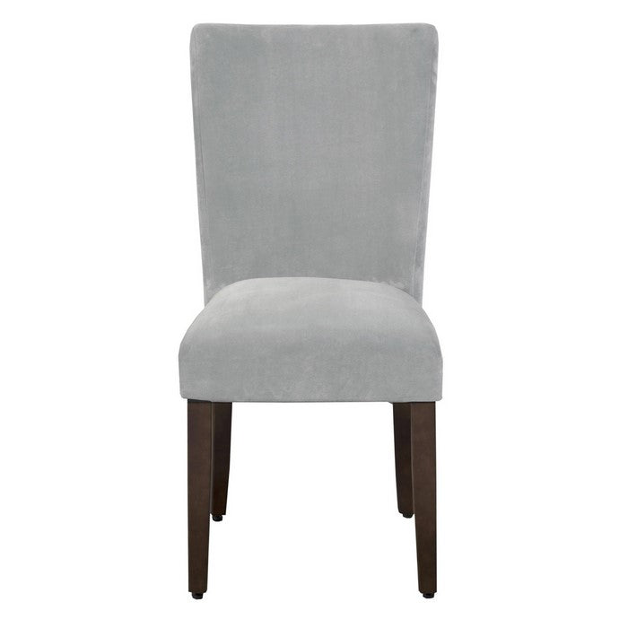 Velvet Upholstered Parson Chair with Wooden Tapered Legs, Gray and Brown, Set of Two