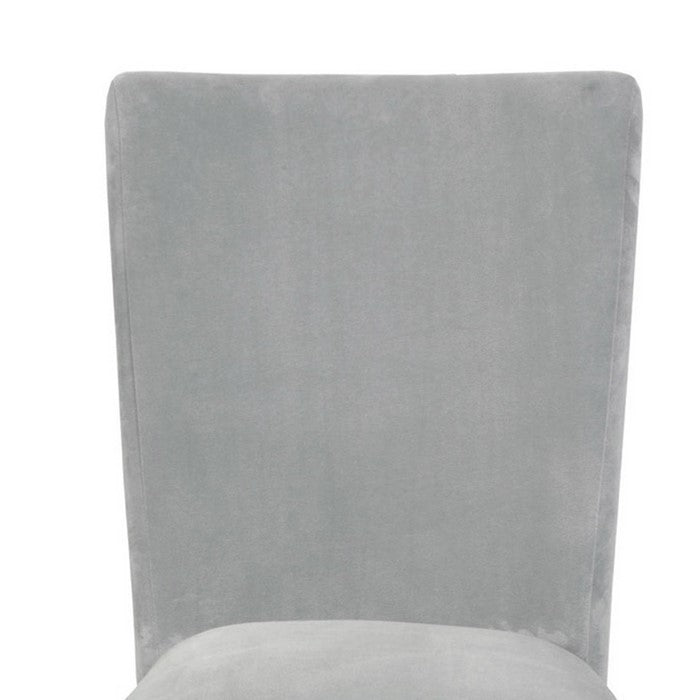 Velvet Upholstered Parson Chair with Wooden Tapered Legs, Gray and Brown, Set of Two
