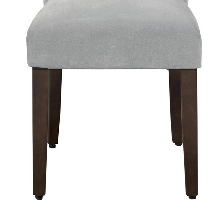 Velvet Upholstered Parson Chair with Wooden Tapered Legs, Gray and Brown, Set of Two