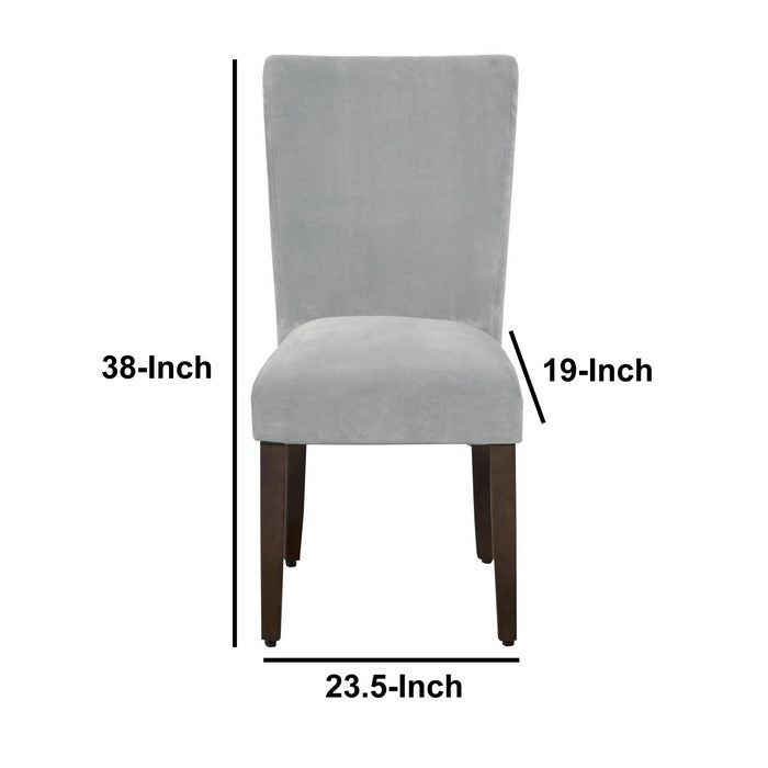 Velvet Upholstered Parson Chair with Wooden Tapered Legs, Gray and Brown, Set of Two