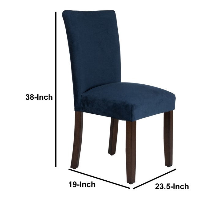 Velvet Upholstered Parsons Dining Chair with Wooden Legs, Navy Blue and Brown, Set of Two