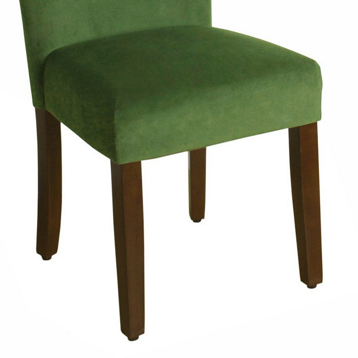 Velvet Upholstered Parson Dining Chair with Wooden Legs, Green and Brown, Set of Two