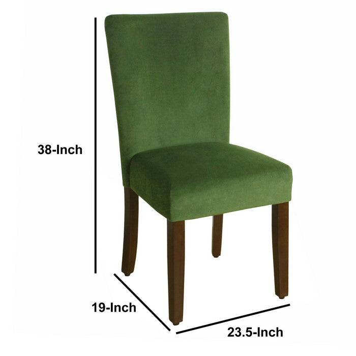 Velvet Upholstered Parson Dining Chair with Wooden Legs, Green and Brown, Set of Two