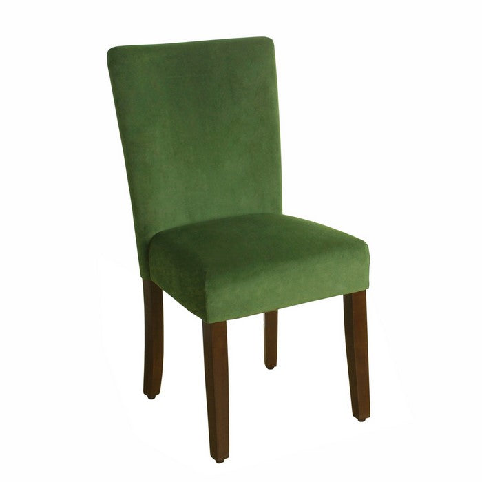 Velvet Upholstered Parson Dining Chair with Wooden Legs, Green and Brown, Set of Two
