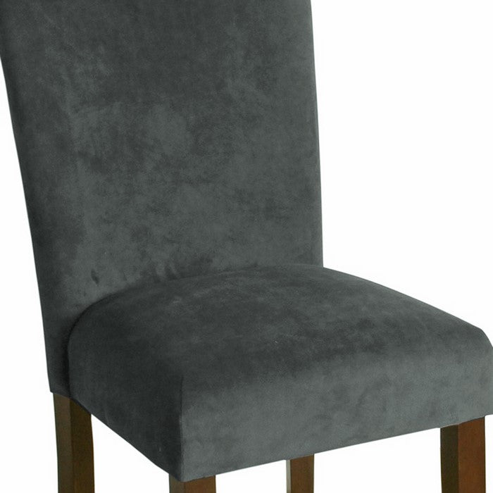 Velvet Upholstered Parson Dining Chair with Wooden Legs, Gray and Brown, Set of Two