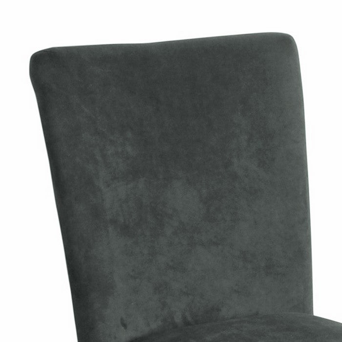Velvet Upholstered Parson Dining Chair with Wooden Legs, Gray and Brown, Set of Two