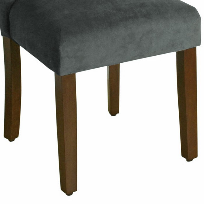 Velvet Upholstered Parson Dining Chair with Wooden Legs, Gray and Brown, Set of Two
