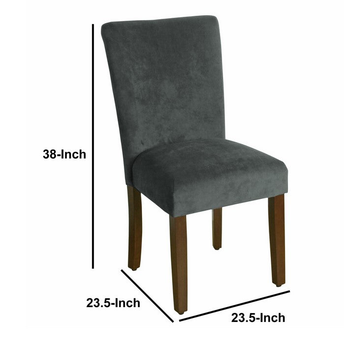 Velvet Upholstered Parson Dining Chair with Wooden Legs, Gray and Brown, Set of Two