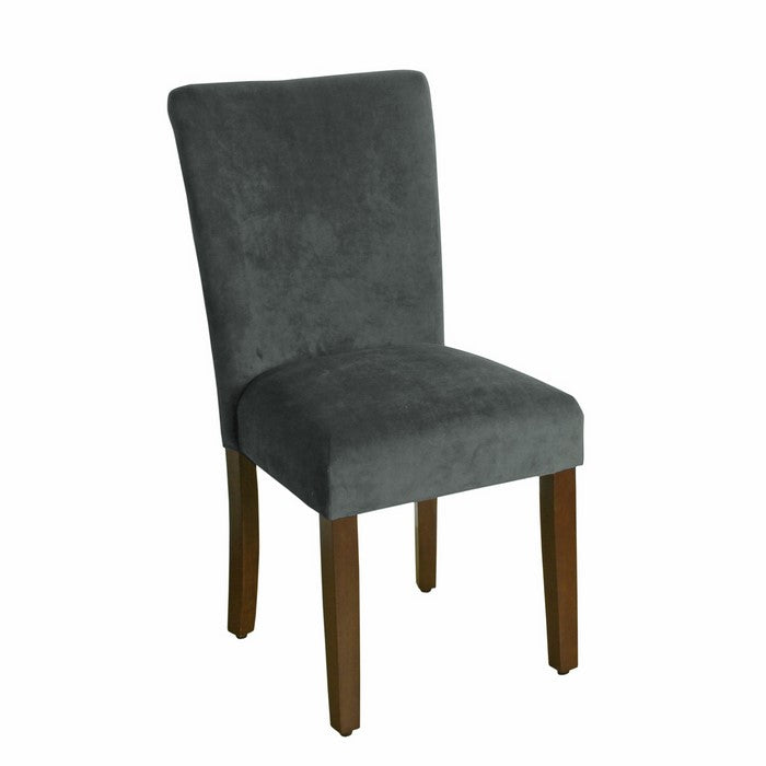 Velvet Upholstered Parson Dining Chair with Wooden Legs, Gray and Brown, Set of Two