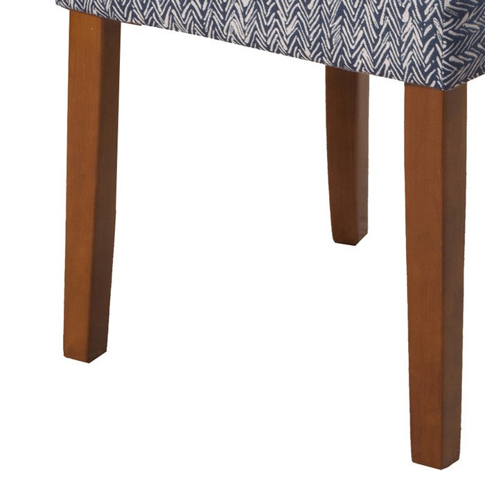 Textured Fabric Upholstered Parson Dining Chair with Wooden Legs, Blue and Brown, Set of Two