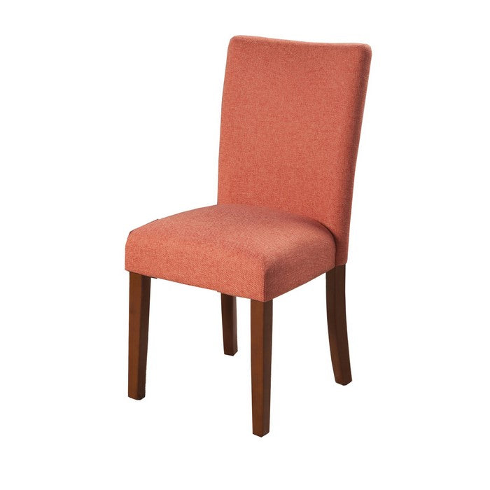 Fabric Upholstered Parson Dining Chair with Wooden Legs, Orange and Brown, Set of Two