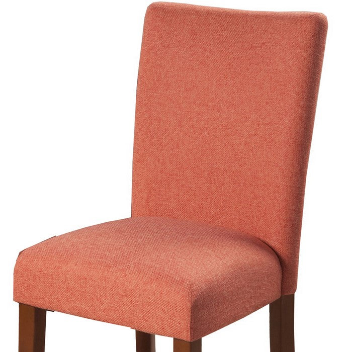 Fabric Upholstered Parson Dining Chair with Wooden Legs, Orange and Brown, Set of Two