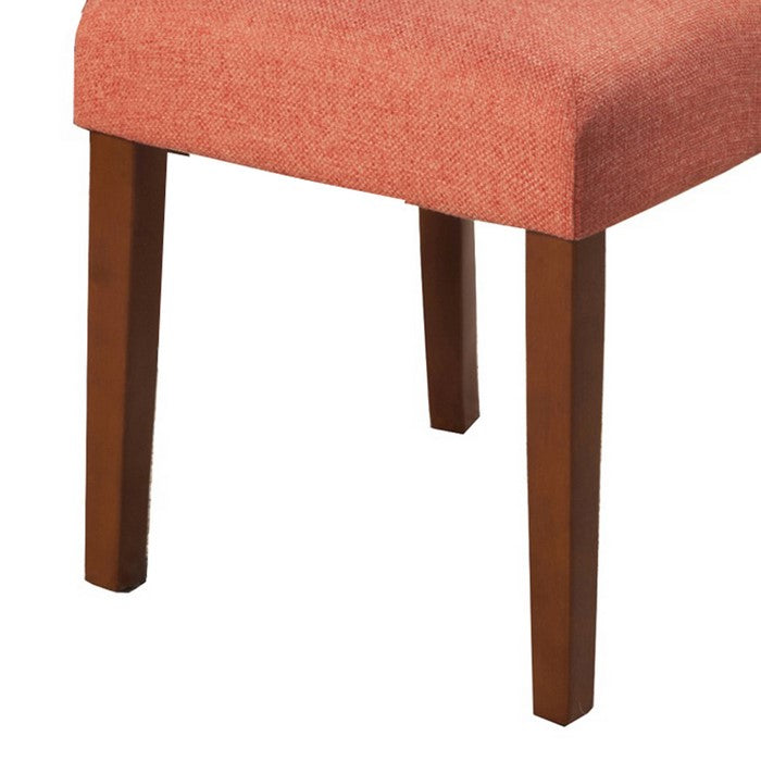 Fabric Upholstered Parson Dining Chair with Wooden Legs, Orange and Brown, Set of Two