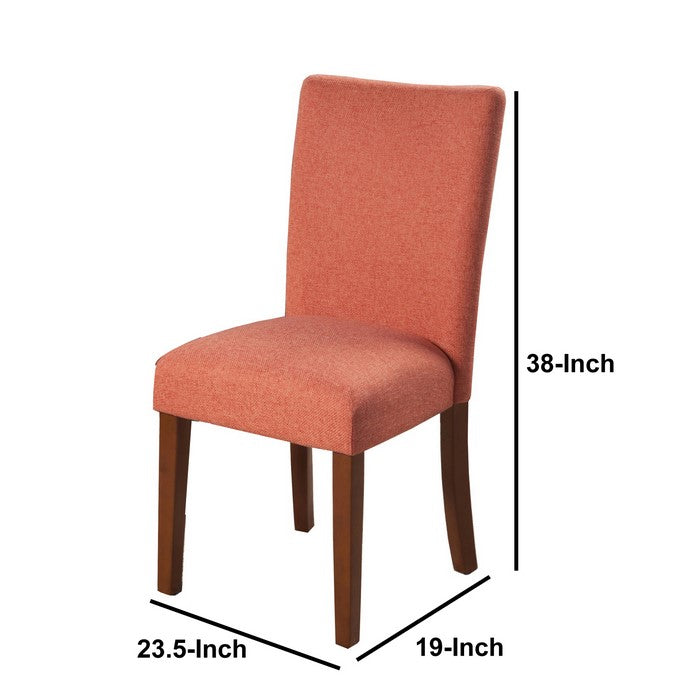 Fabric Upholstered Parson Dining Chair with Wooden Legs, Orange and Brown, Set of Two