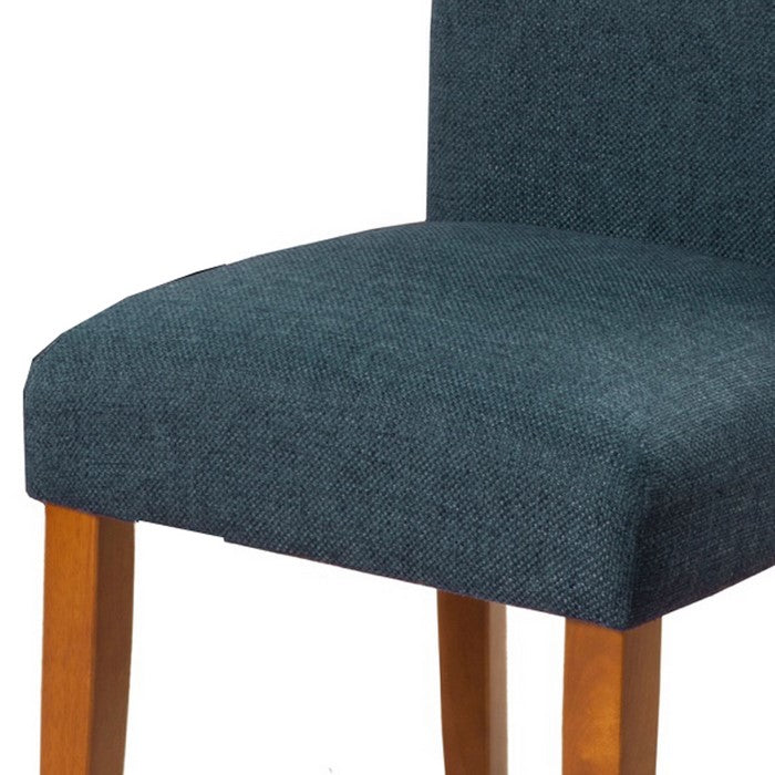 Fabric Upholstered Parson Dining Chair with Wooden Legs, Navy Blue and Brown, Set of Two