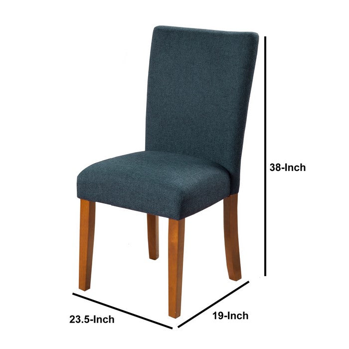 Fabric Upholstered Parson Dining Chair with Wooden Legs, Navy Blue and Brown, Set of Two