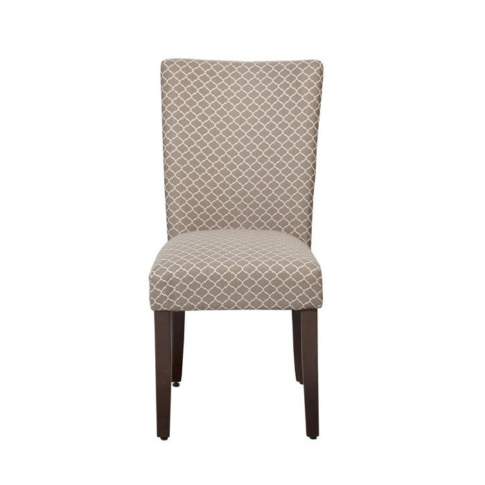 Quatrefoil Diamond Pattern Fabric Upholstered Chair with Wooden Legs, Brown and Cream, Set of Two