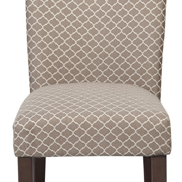 Quatrefoil Diamond Pattern Fabric Upholstered Chair with Wooden Legs, Brown and Cream, Set of Two