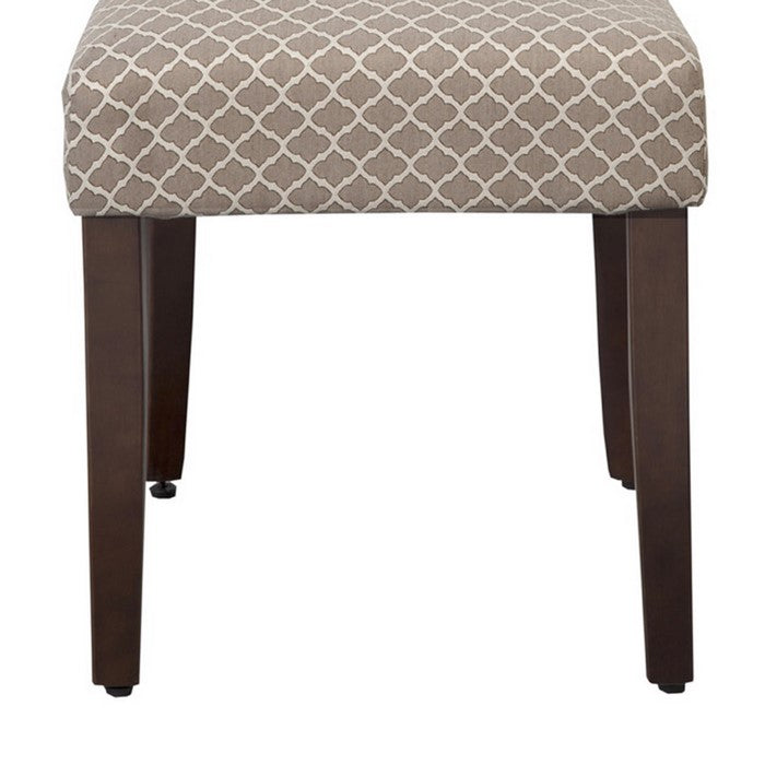 Quatrefoil Diamond Pattern Fabric Upholstered Chair with Wooden Legs, Brown and Cream, Set of Two